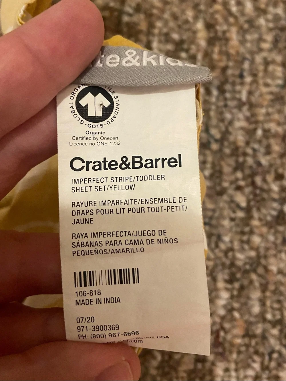 Crate & Barrel Toddler Flat Sheet & Case Yellow